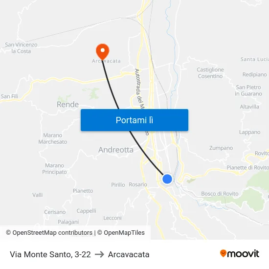 Via Monte Santo, 3-22 to Arcavacata map