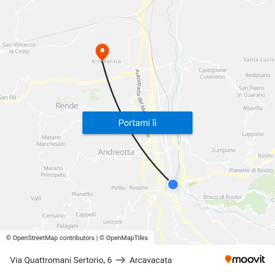 Via Quattromani Sertorio, 6 to Arcavacata map