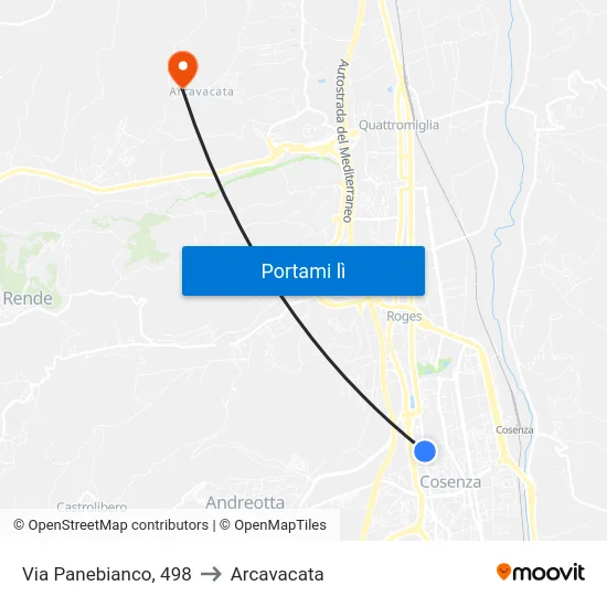 Via Panebianco, 498 to Arcavacata map