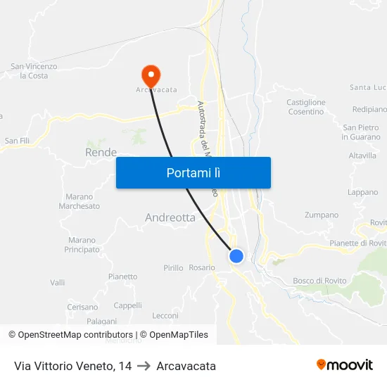 Via Vittorio Veneto, 14 to Arcavacata map
