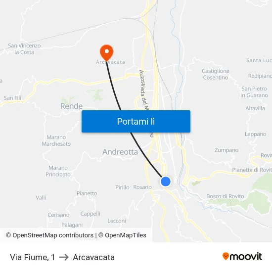 Via Fiume, 1 to Arcavacata map