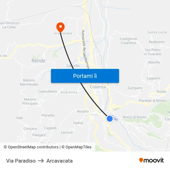 Via Paradiso to Arcavacata map