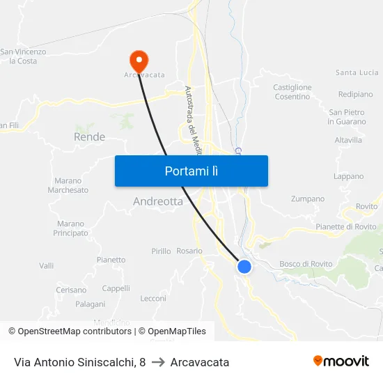 Via Antonio Siniscalchi, 8 to Arcavacata map