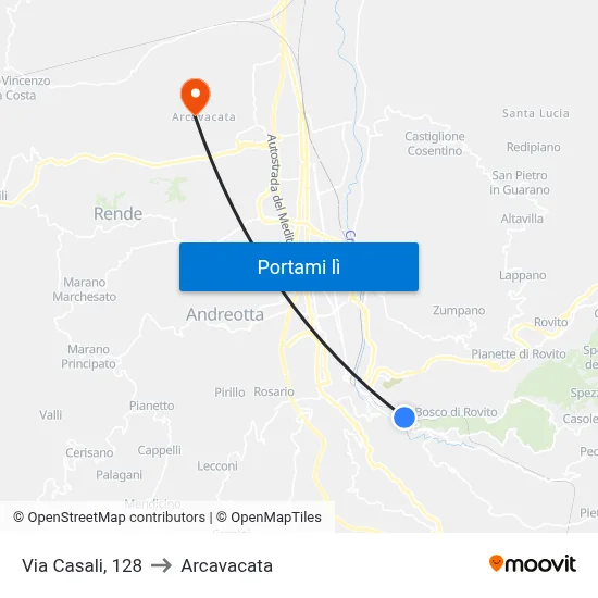 Via Casali, 128 to Arcavacata map