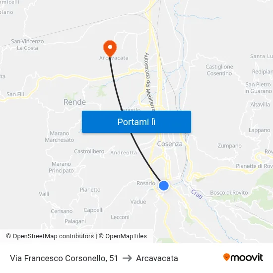 Via Francesco Corsonello, 51 to Arcavacata map