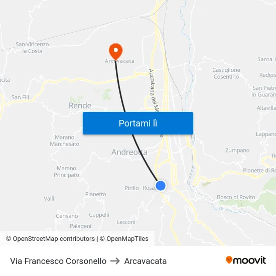 Via Francesco Corsonello to Arcavacata map