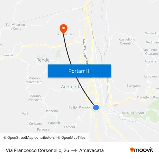 Via Francesco Corsonello, 26 to Arcavacata map