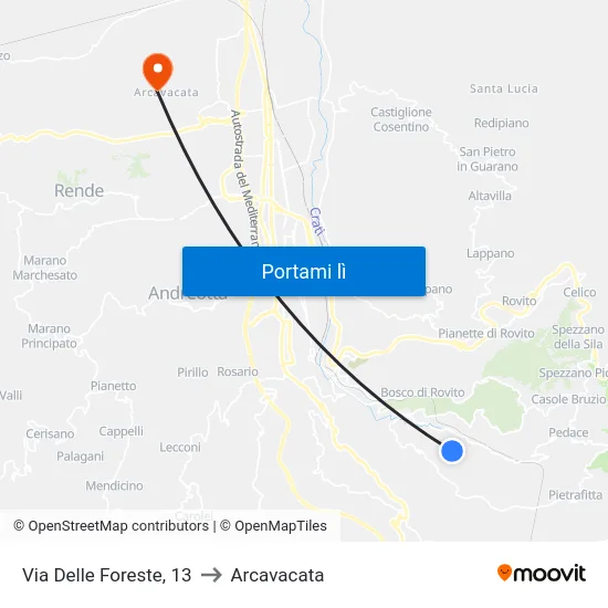 Via Delle Foreste, 13 to Arcavacata map