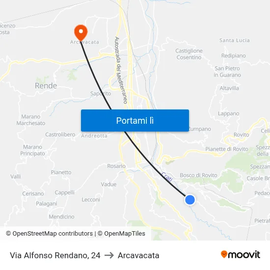 Via Alfonso Rendano, 24 to Arcavacata map