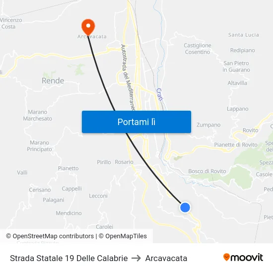 Strada Statale 19 Delle Calabrie to Arcavacata map