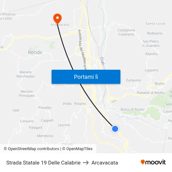 Strada Statale 19 Delle Calabrie to Arcavacata map