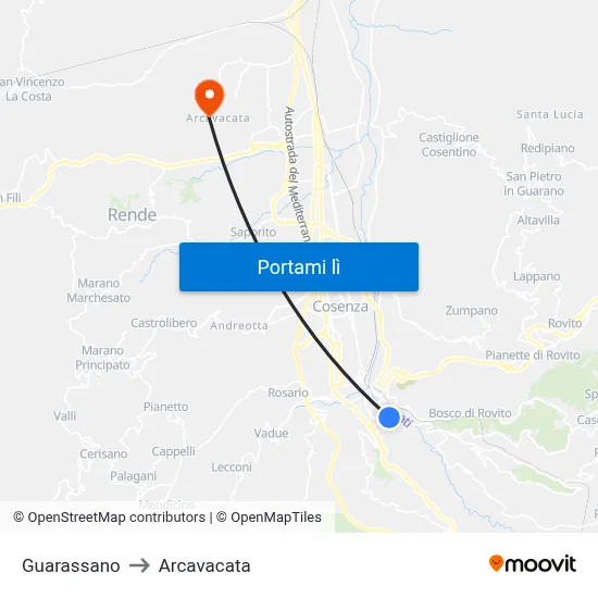 Guarassano to Arcavacata map