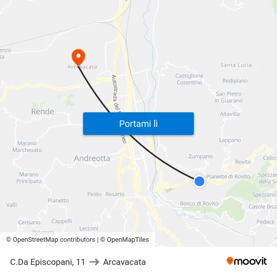 C.Da Episcopani, 11 to Arcavacata map