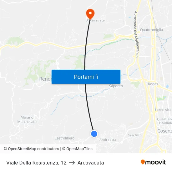 Viale Della Resistenza, 12 to Arcavacata map