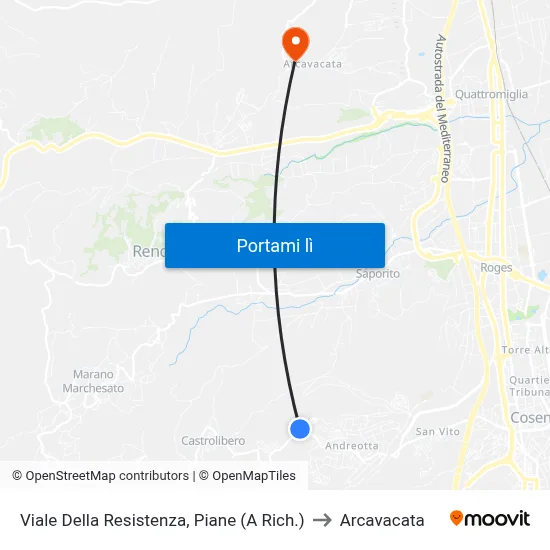Viale Della Resistenza, Piane (A Rich.) to Arcavacata map
