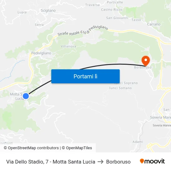 Via Dello Stadio, 7 - Motta Santa Lucia to Borboruso map