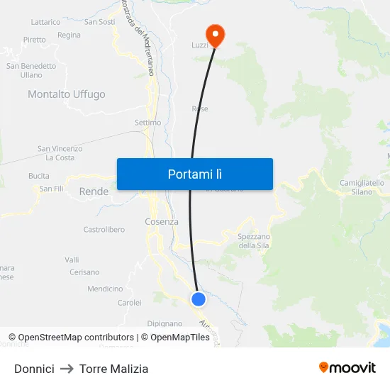 Donnici to Torre Malizia map