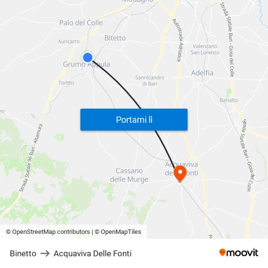 Binetto to Acquaviva Delle Fonti map