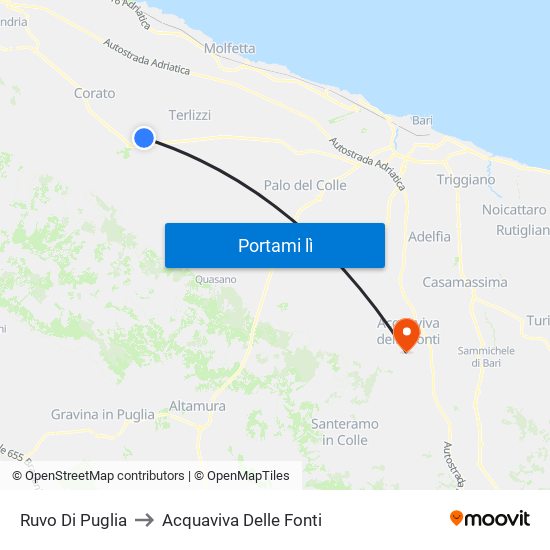 Ruvo Di Puglia to Acquaviva Delle Fonti map