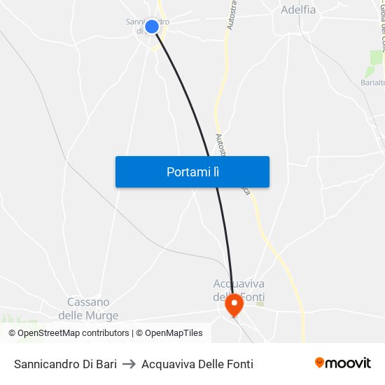 Sannicandro Di Bari to Acquaviva Delle Fonti map