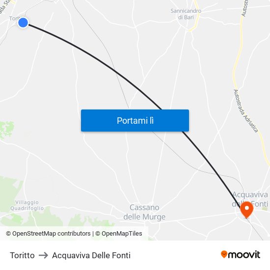 Toritto to Acquaviva Delle Fonti map