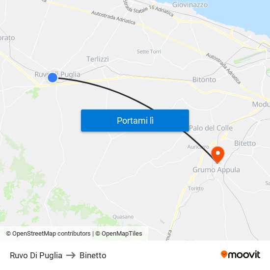 Ruvo Di Puglia to Binetto map