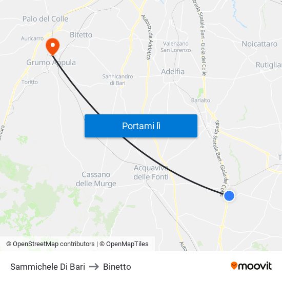 Sammichele Di Bari to Binetto map