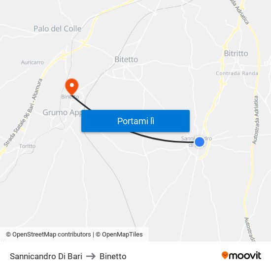 Sannicandro Di Bari to Binetto map