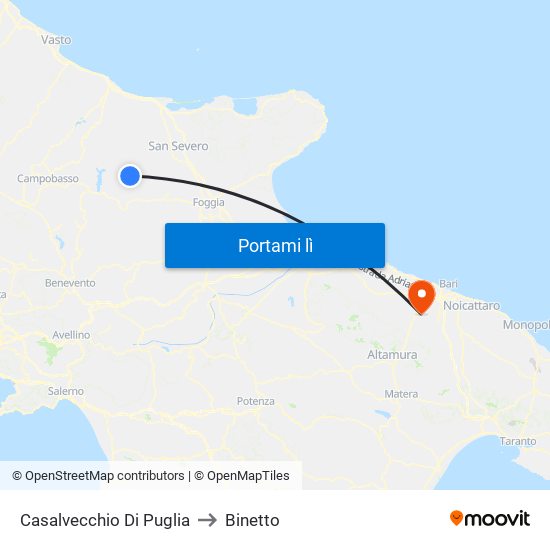 Casalvecchio Di Puglia to Binetto map