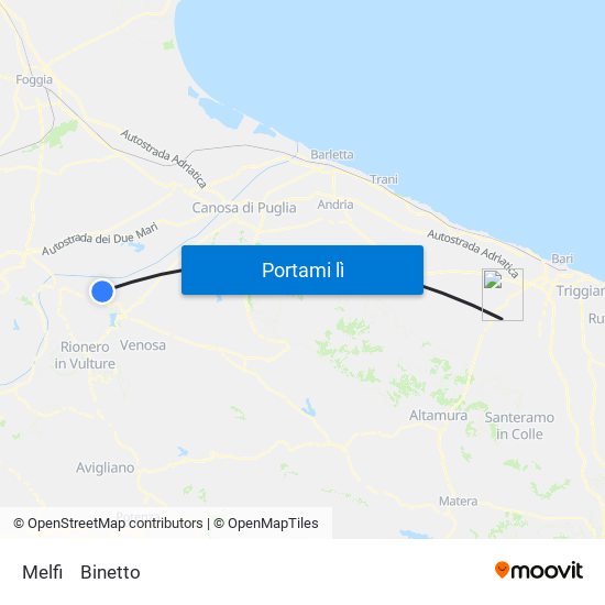 Melfi to Binetto map
