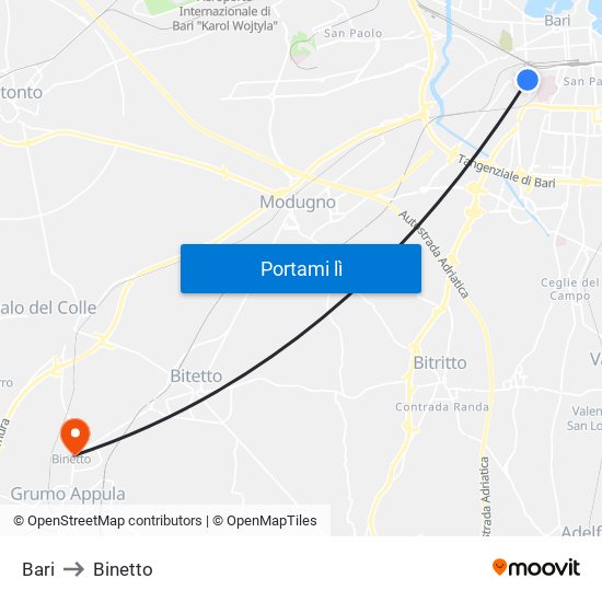 Bari to Binetto map