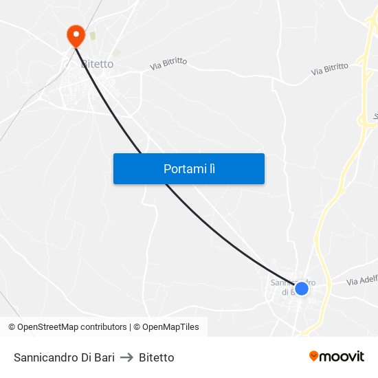 Sannicandro Di Bari to Bitetto map