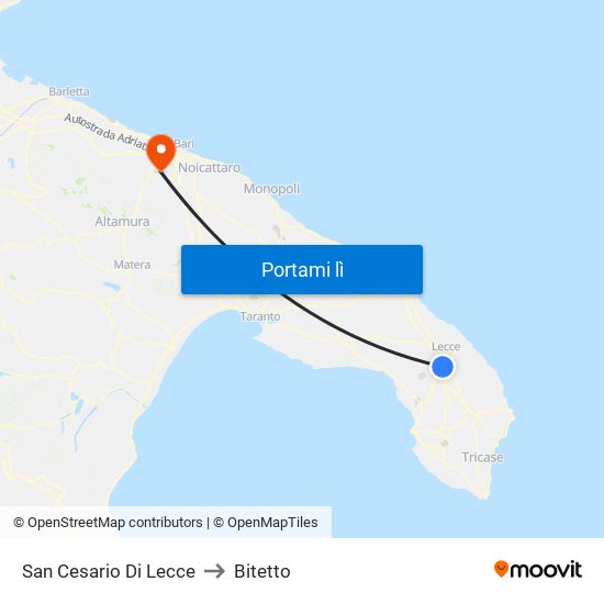 San Cesario Di Lecce to Bitetto map
