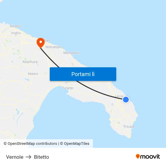 Vernole to Bitetto map