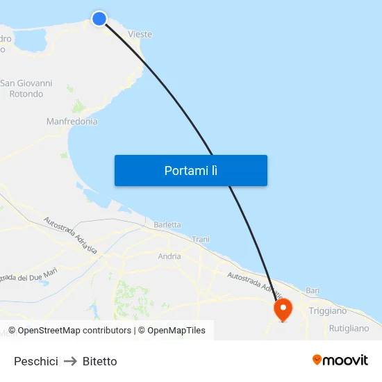 Peschici to Bitetto map