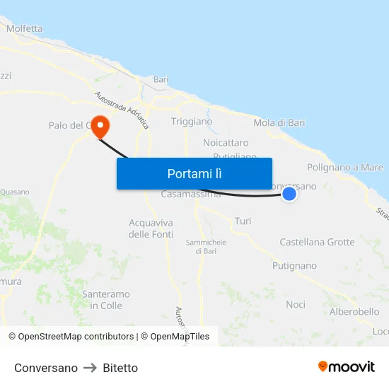 Conversano to Bitetto map