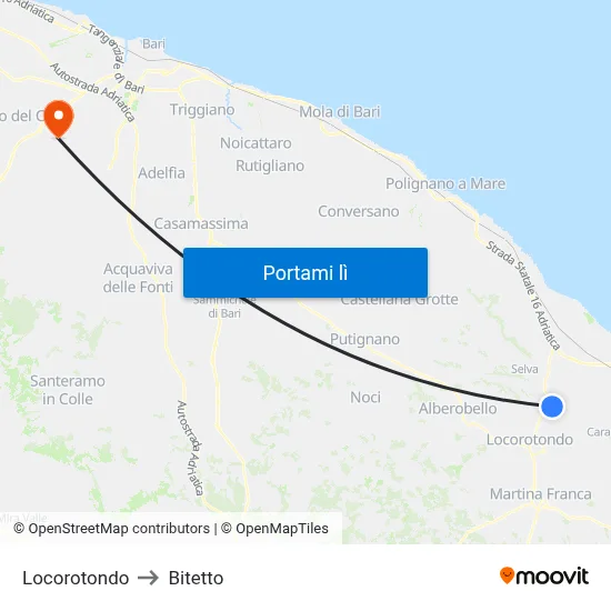 Locorotondo to Bitetto map