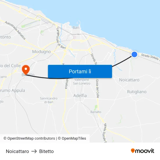 Noicattaro to Bitetto map