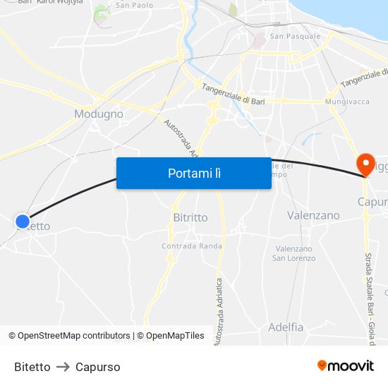 Bitetto to Capurso map