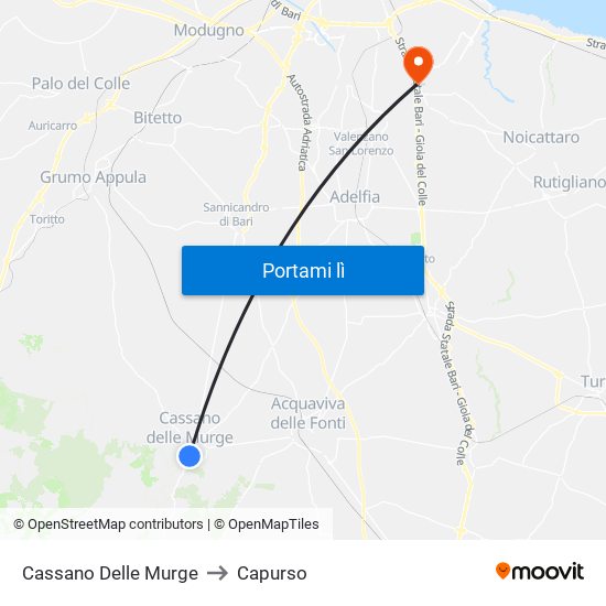 Cassano Delle Murge to Capurso map