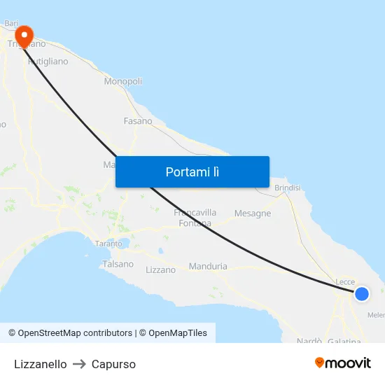 Lizzanello to Capurso map