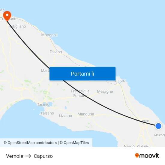 Vernole to Capurso map