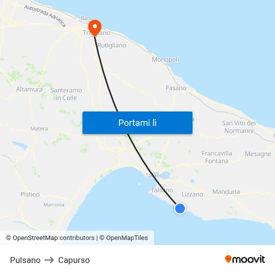 Pulsano to Capurso map