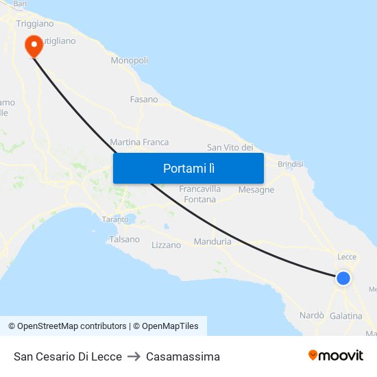 San Cesario Di Lecce to Casamassima map