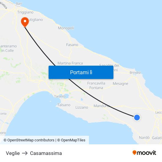 Veglie to Casamassima map