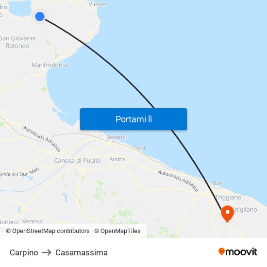 Carpino to Casamassima map