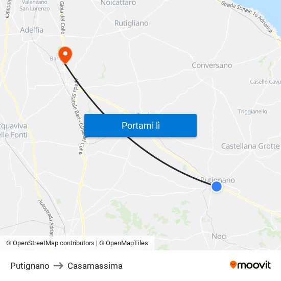 Putignano to Casamassima map