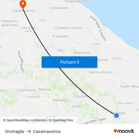 Grottaglie to Casamassima map