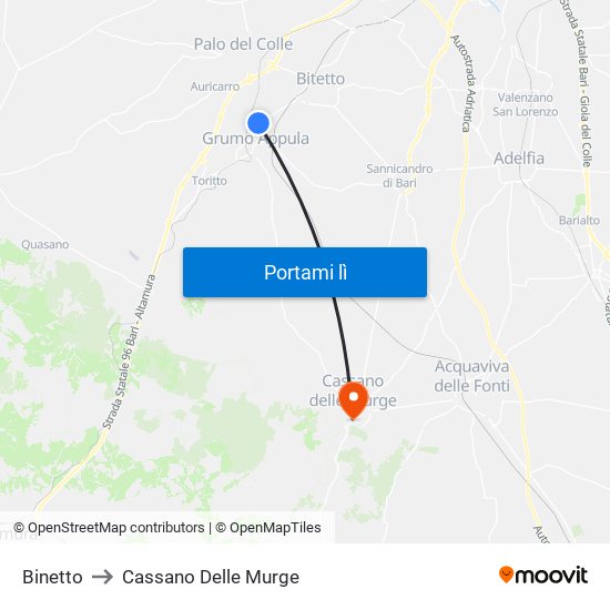Binetto to Cassano Delle Murge map