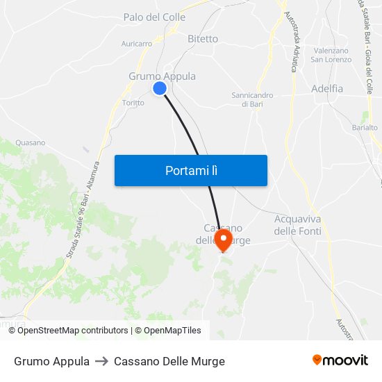 Grumo Appula to Cassano Delle Murge map